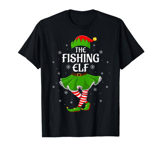 Fishing Elf Christmas Family Girls Women Elf Squad Xmas T-Shirt