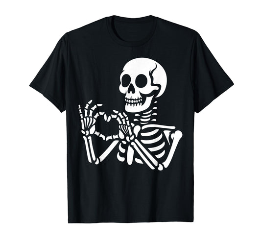 Skeleton Hands Heart Sign Retro Halloween Skeleton Hand Sign T-Shirt