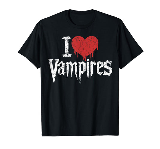 I Love Vampires I Red Heart Vampires Grunge Halloween Horror T-Shirt
