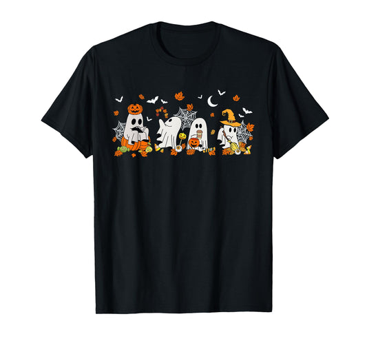 Cute Ghost Drinking Coffee Halloween Fall Ghost Book Reading T-Shirt