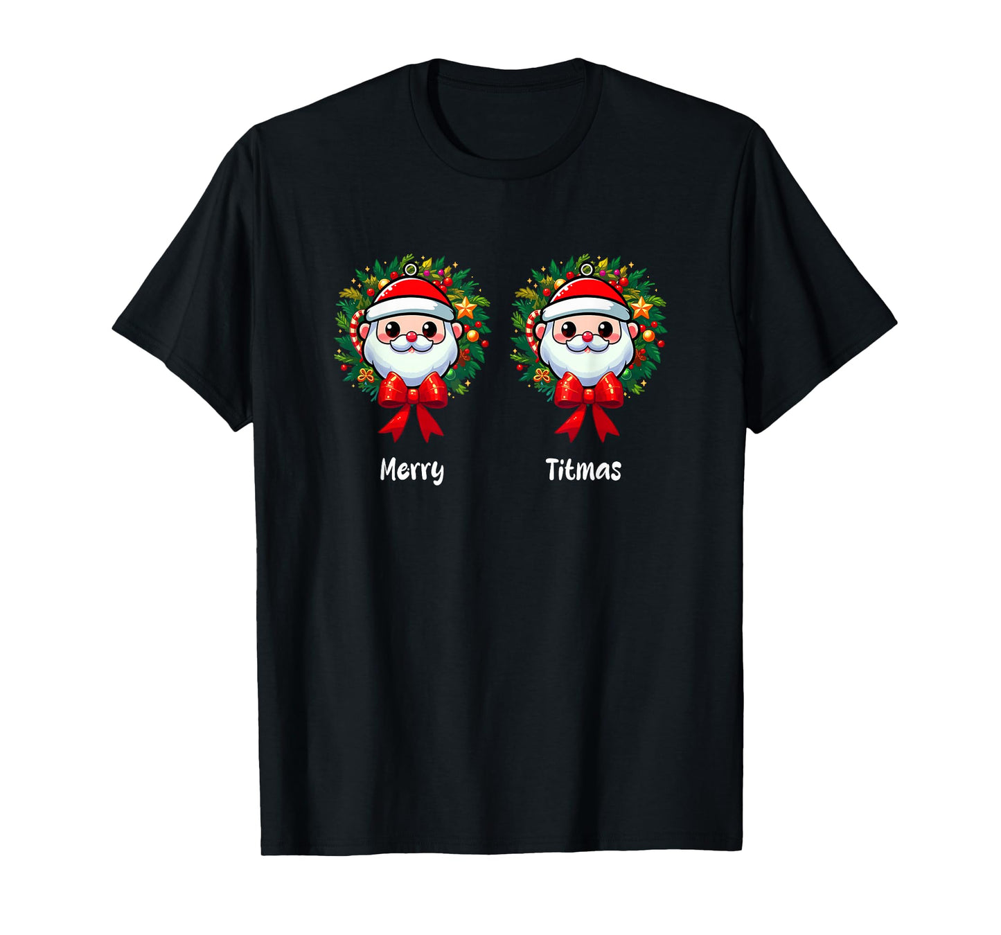 Merry Christmas Funny Joke Bra Women Costume Two Cute Santa T-Shirt