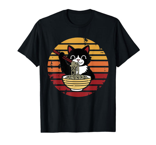 Cat Eating Ramen Black Cat Noodle Bowl T-Shirt