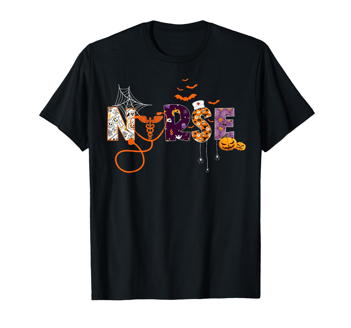 Halloween Nurse Nursing Cute Health Worker Halloween Pattern T-Shirt