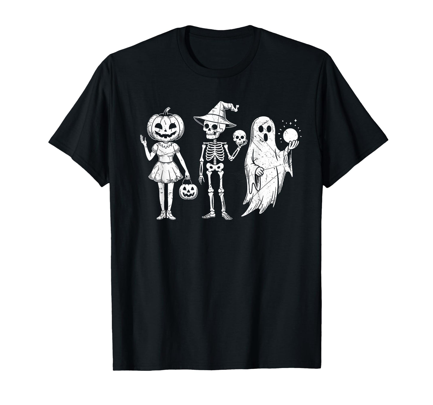 Cute Halloween Pumpkin Skeleton Ghost Trio T-Shirt