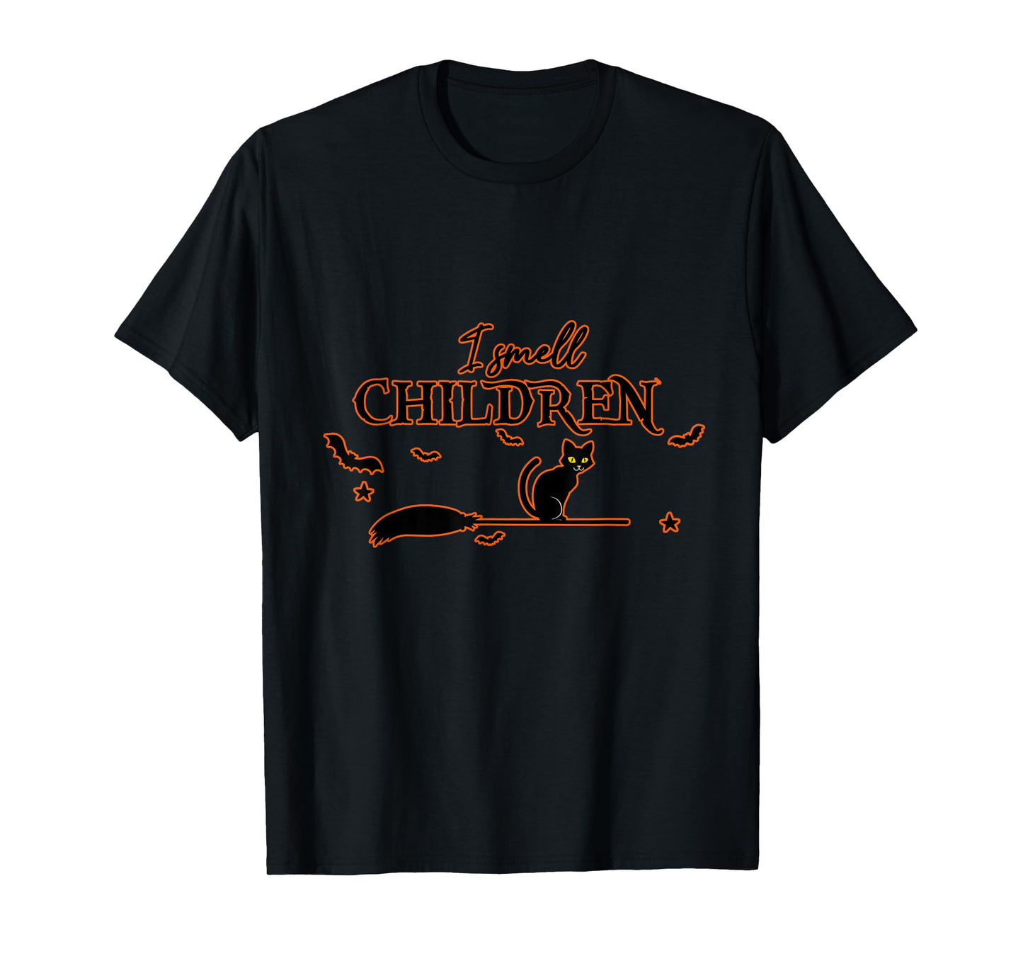 I Smell Children Black Cat Halloween with Stars and Bats T-Shirt