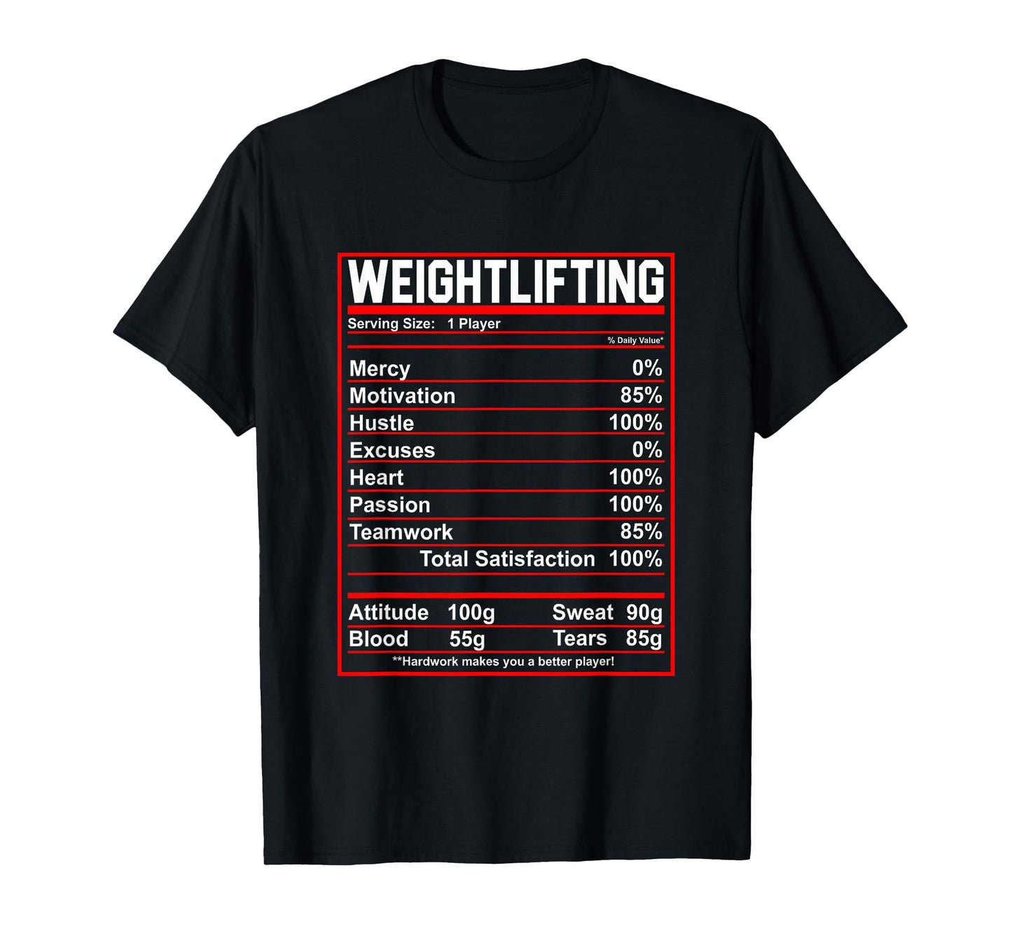 Funny Weightlifting Nutrition Facts Bodybuilding T-Shirt