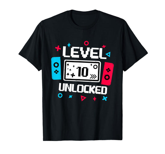 Level 10 unlocked Gamer 10th Birthday Gift Video Game lovers T-Shirt