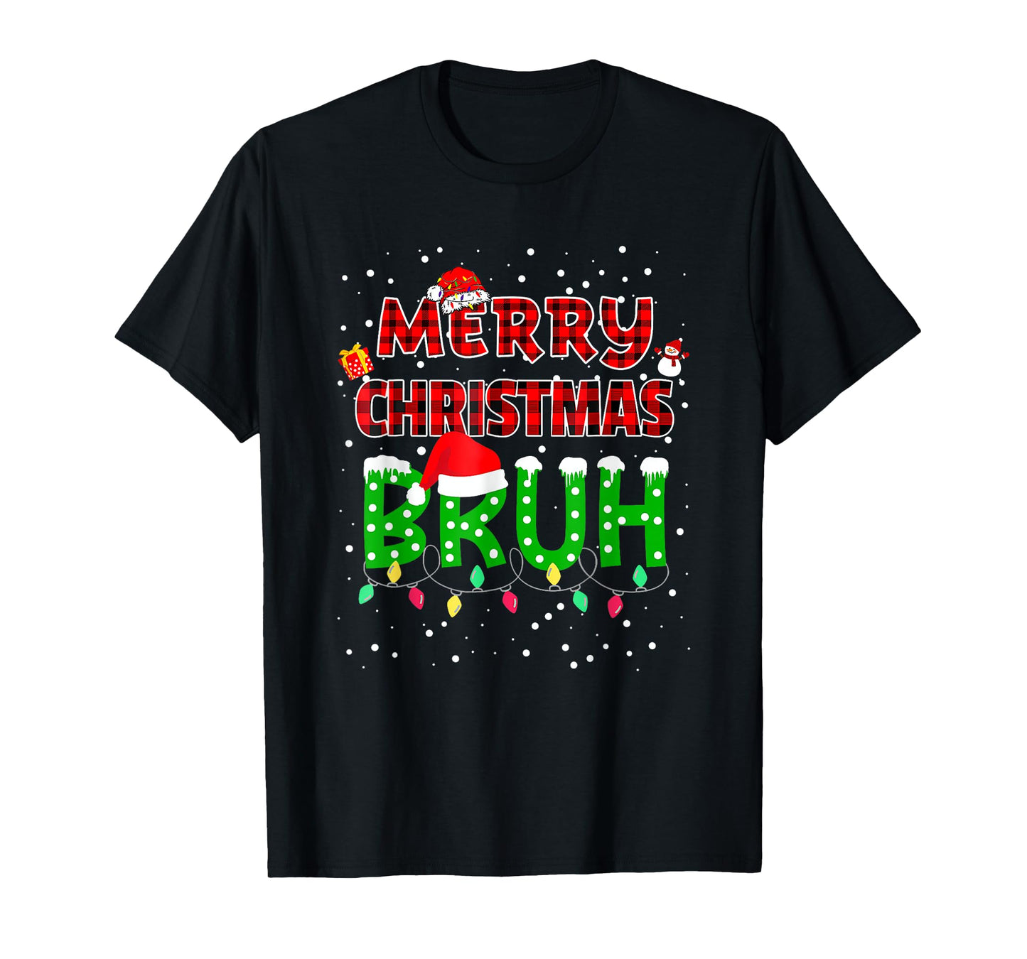 Bruh Merry Christmas Red Plaid Xmas Pajama T-Shirt