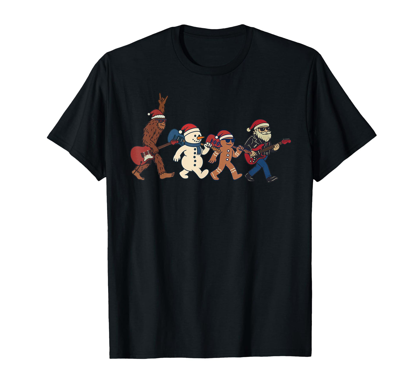 Santa Sasquatch Playing Rock Guitar Christmas Funny Xmas T-Shirt