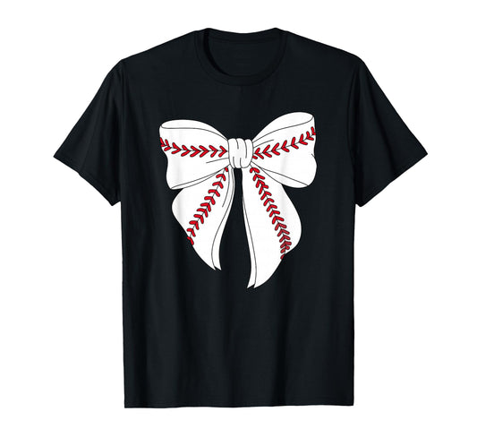 Cute Baseball Coquette Bow For Women Girls Baseball Mom Mama T-Shirt