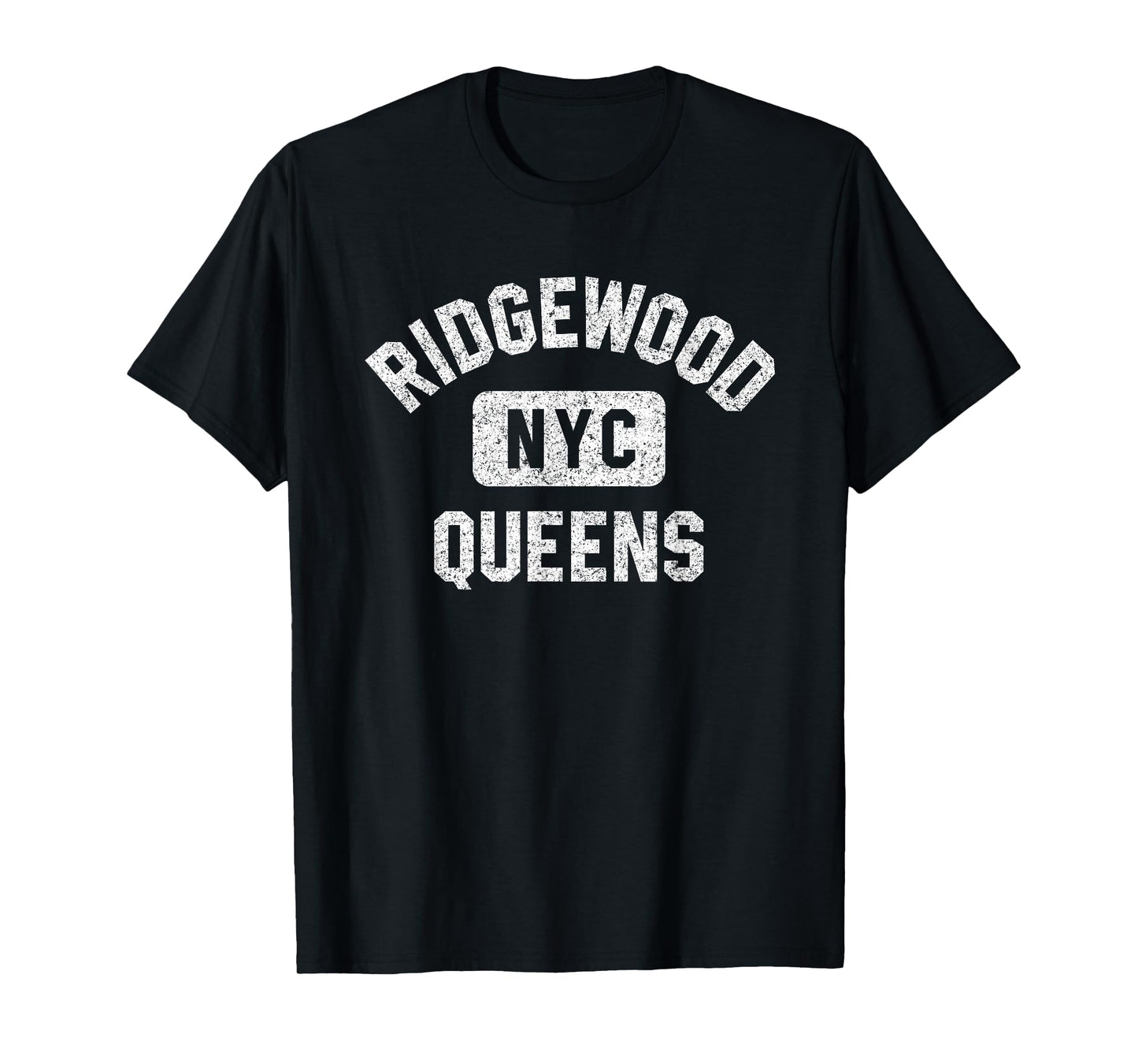 Ridgewood Queens NYC Gym Style Distressed White Print T-Shirt