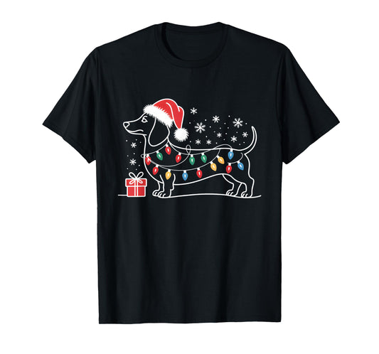 Dachshund Christmas Lights Santa Hat Xmas Dog Lover T-Shirt