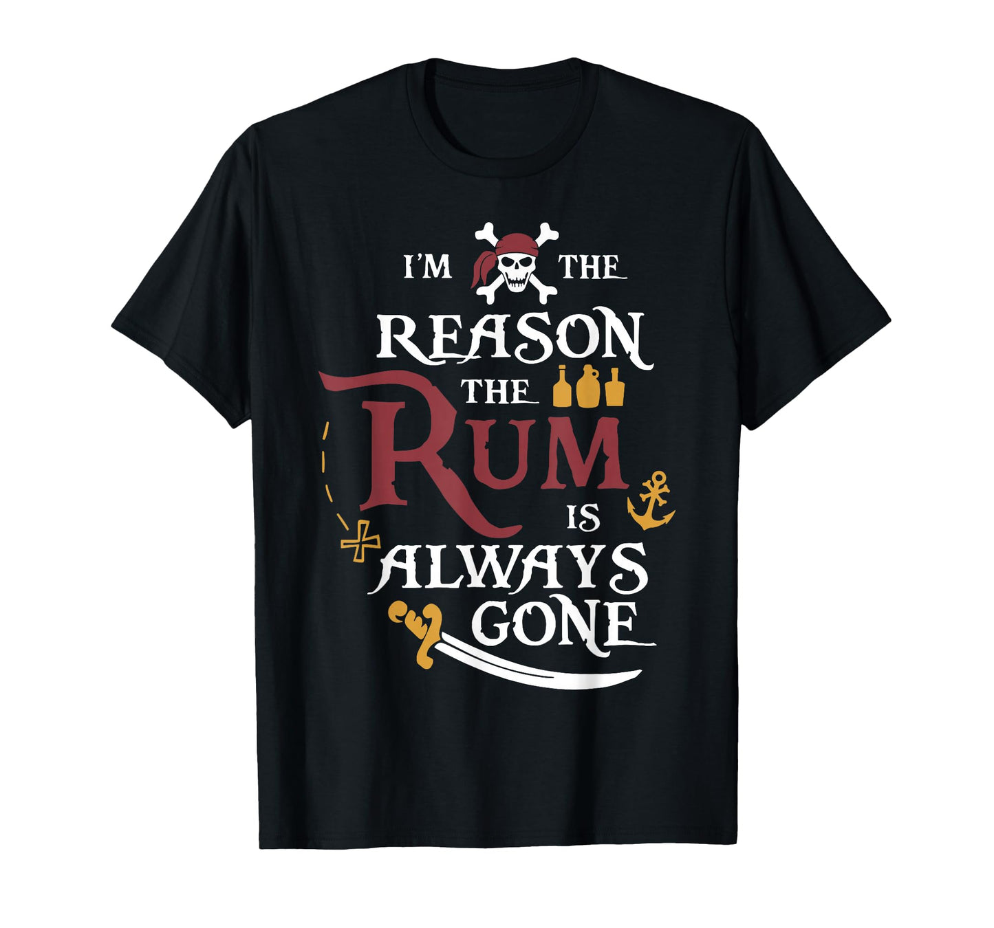 Funny Pirate Rum Tee Shirt - Unisex Adults - Black - Small - Short Sleeve - T-Shirt - Pirate Theme - Casual - Novelty T-Shirt