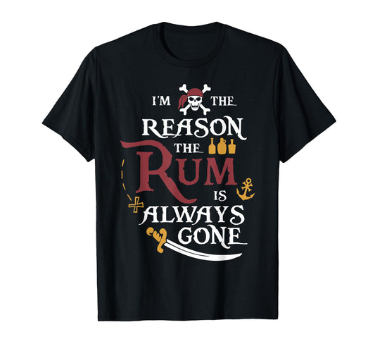 Funny Pirate Rum Tee Shirt - Unisex Adults - Black - Small - Short Sleeve - T-Shirt - Pirate Theme - Casual - Novelty T-Shirt