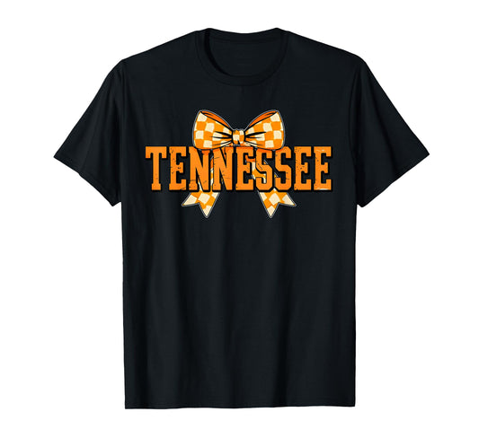 Vintage Tennessee Checkered Orange Coquette Bow Women Girls T-Shirt