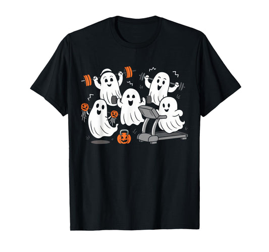 Working Out Ghost Gym Halloween Fitness Weightlifting T-Shirt