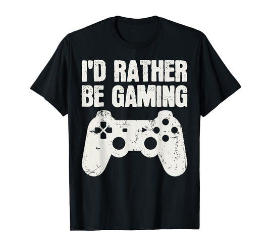 I'd Rather Be Gaming Gamer Video Games Cool Retro Distressed T-Shirt