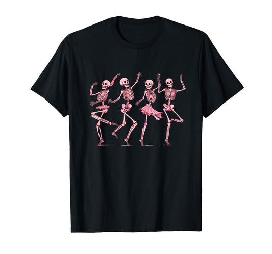 Pink Dancing Skeletons Dance Day Of Dead Halloween Women T-Shirt