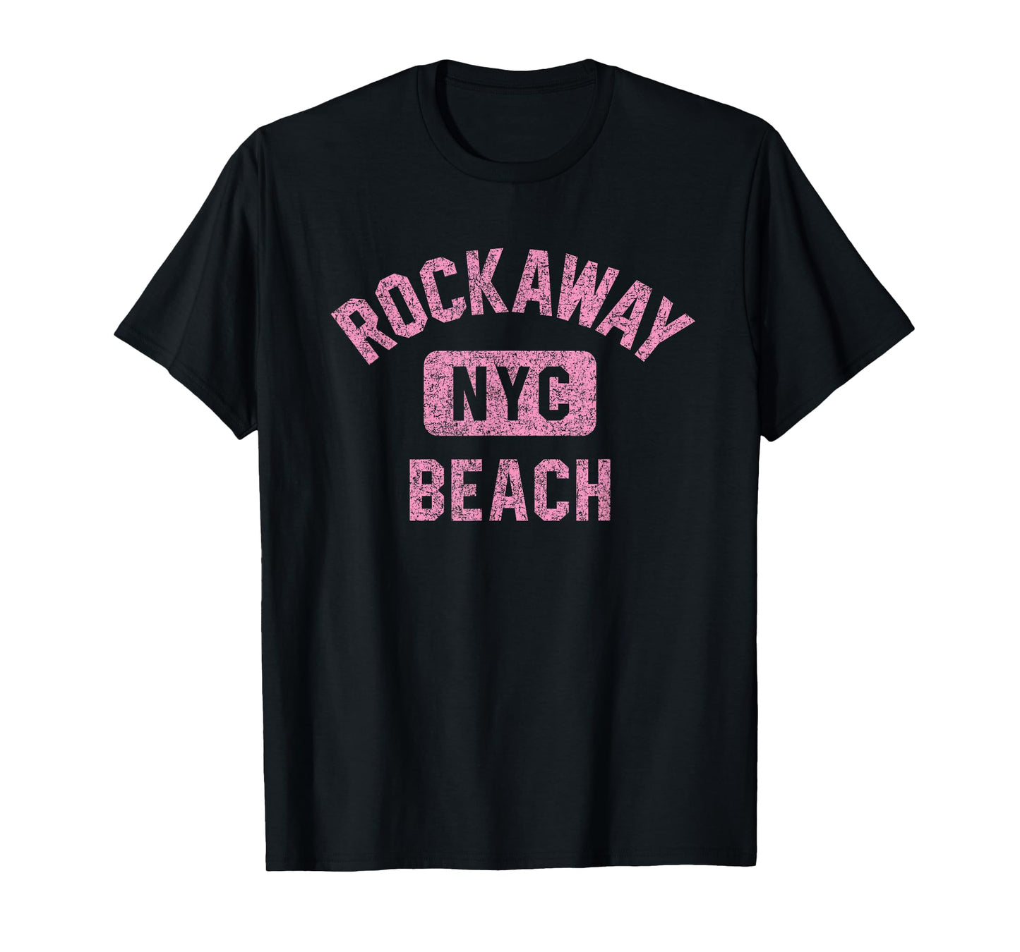 Rockaway Beach NYC Gym Style Distressed Pink Print T-Shirt