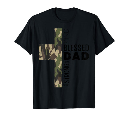 Fathers Day Blessed Dad Camo Cross Christian Papa Daddy Men T-Shirt