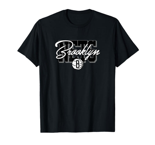 NBA - Brooklyn Nets Blockletter Script Logo Black T-Shirt