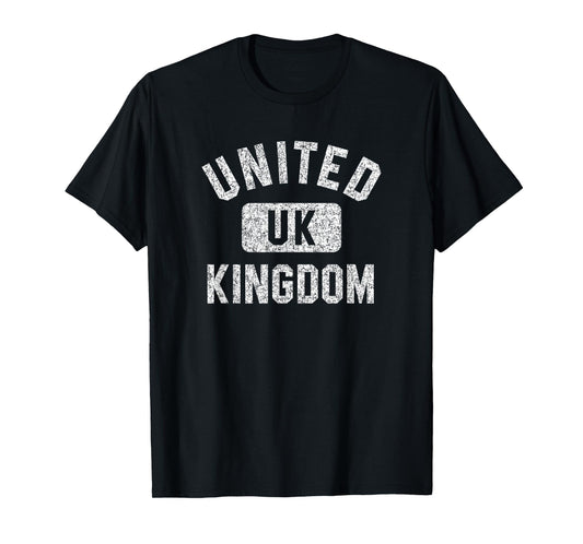 United Kingdom Gym Style Distressed White Print T-Shirt