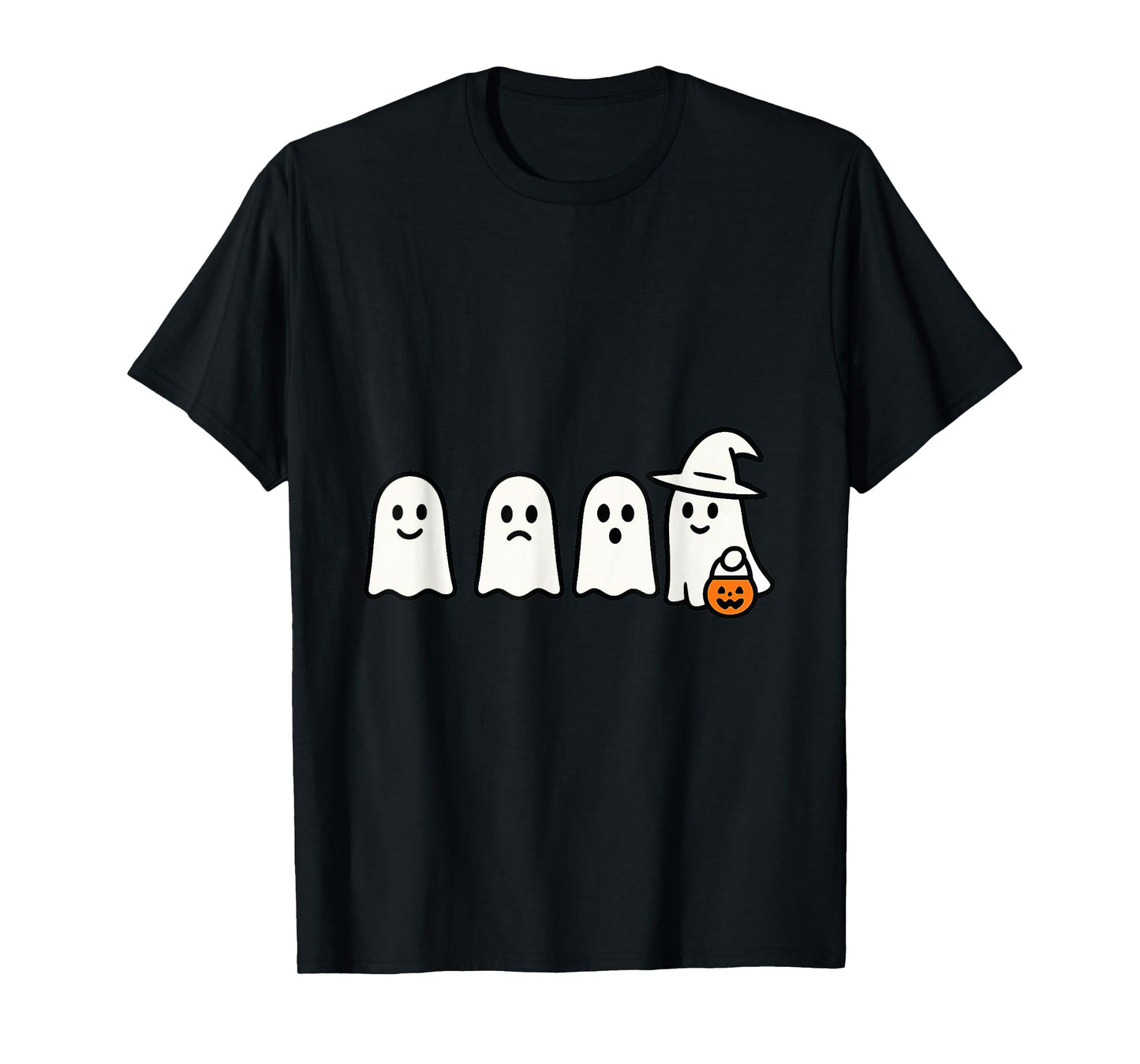 Halloween Ghosts with Witch Hat and Pumpkin Design T-Shirt