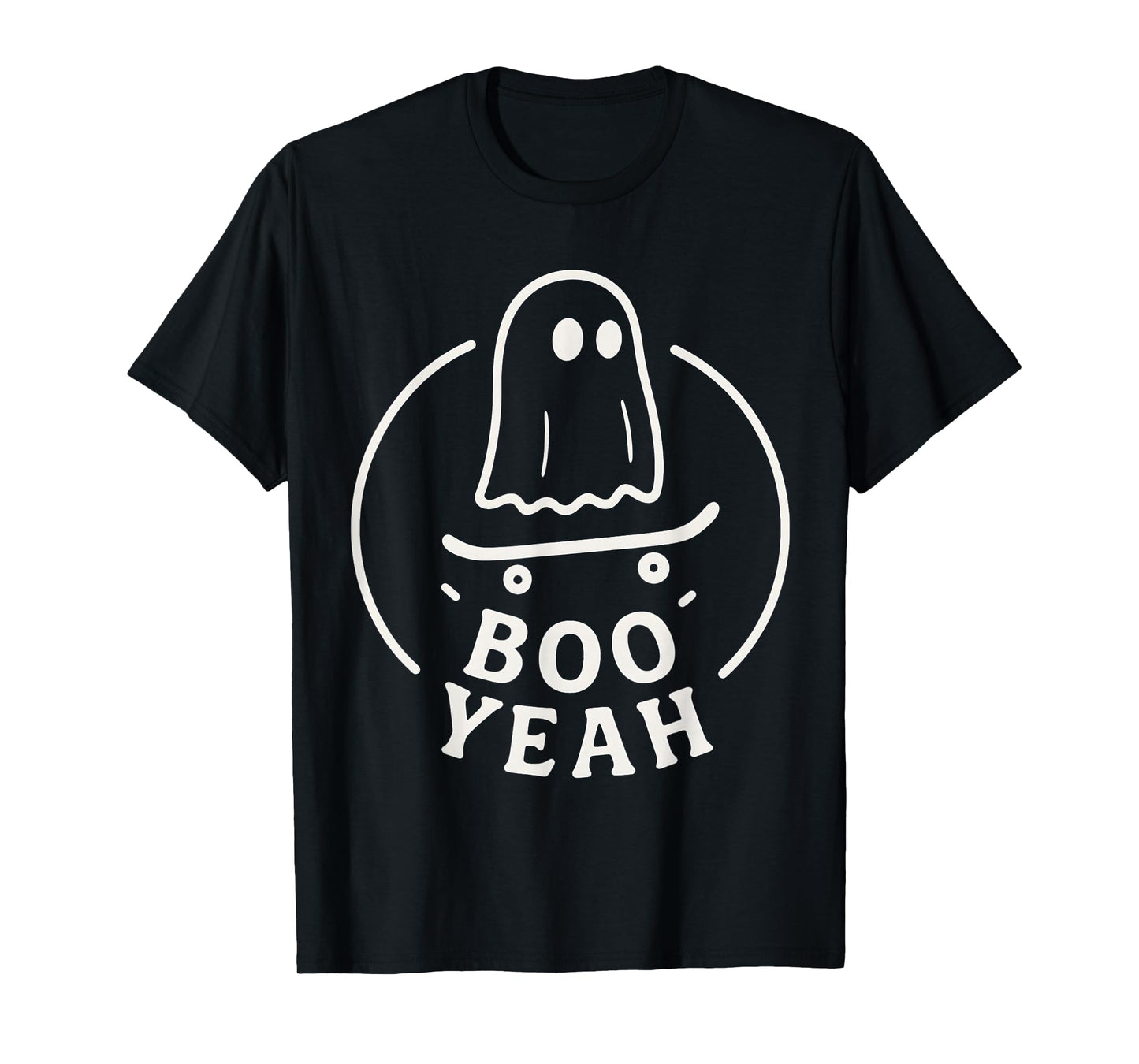 Boo Yeah Ghost On Skateboard Funny Halloween Costume T-Shirt