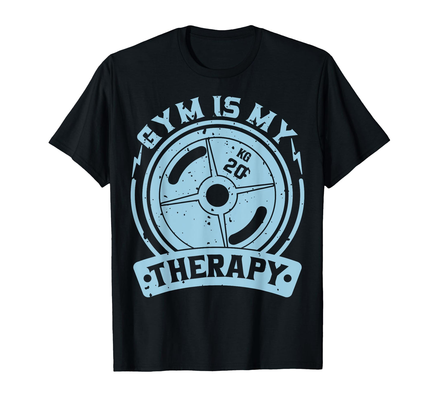 Motivation Workout Gift Gym Is My Therapy Unisex-Adult T-Shirt Black Short Sleeve Modern Graphic Letter Print Crew Neck Regular Fit Cotton 70% Polyester 30% Size 6