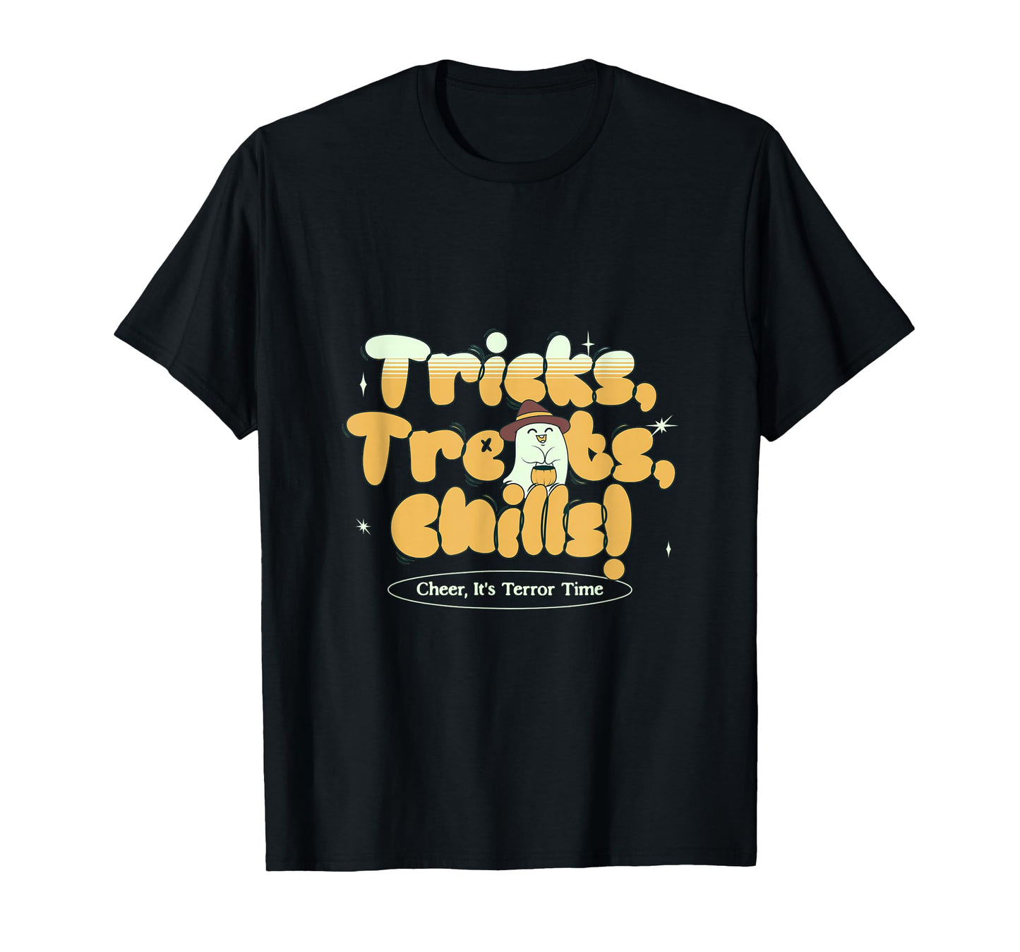 Tricks Treats Chills Funny Halloween Ghost T-Shirt
