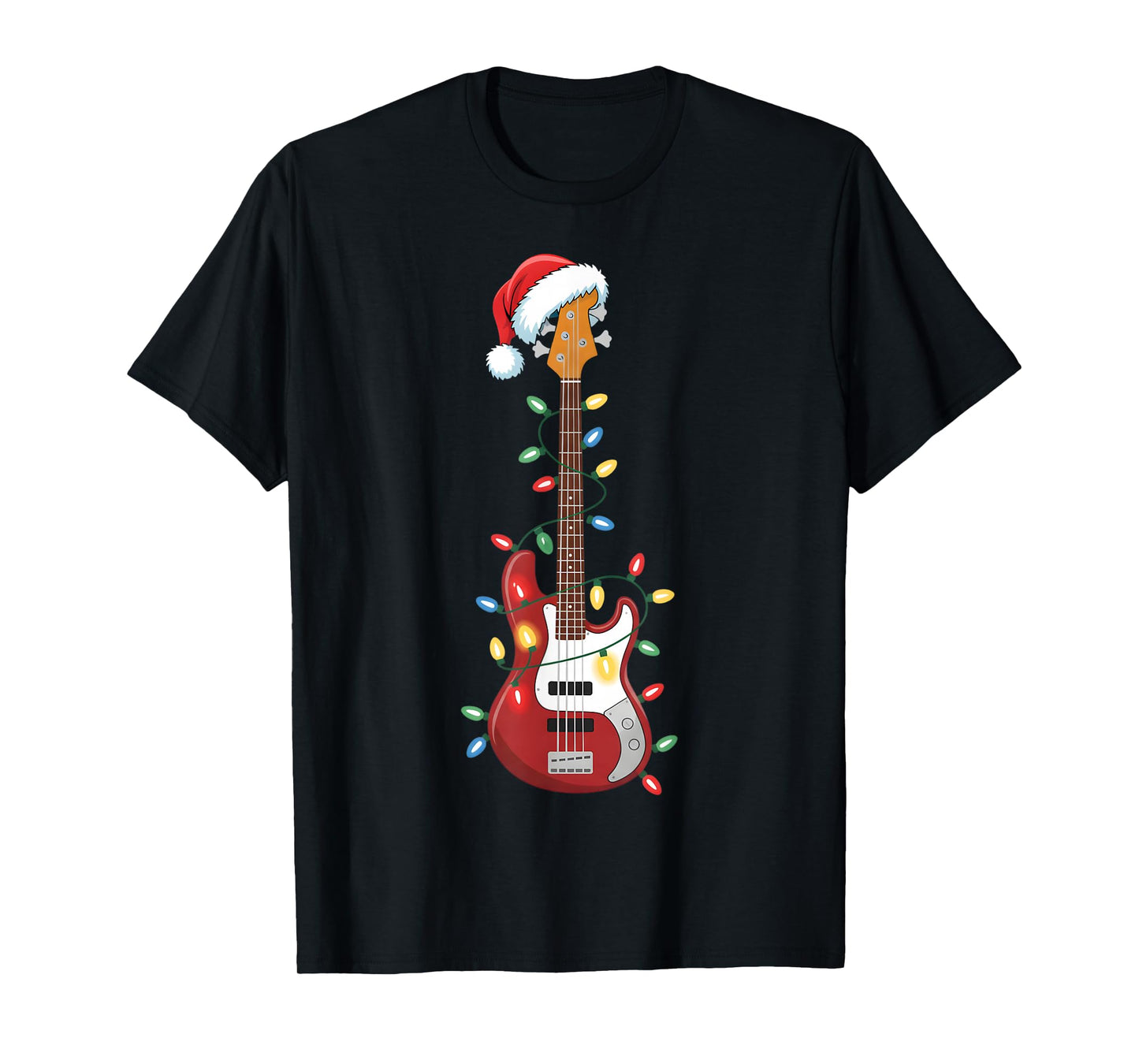 Guitar Santa Hat Christmas Lights Bass Player Guitarist Xmas T-Shirt