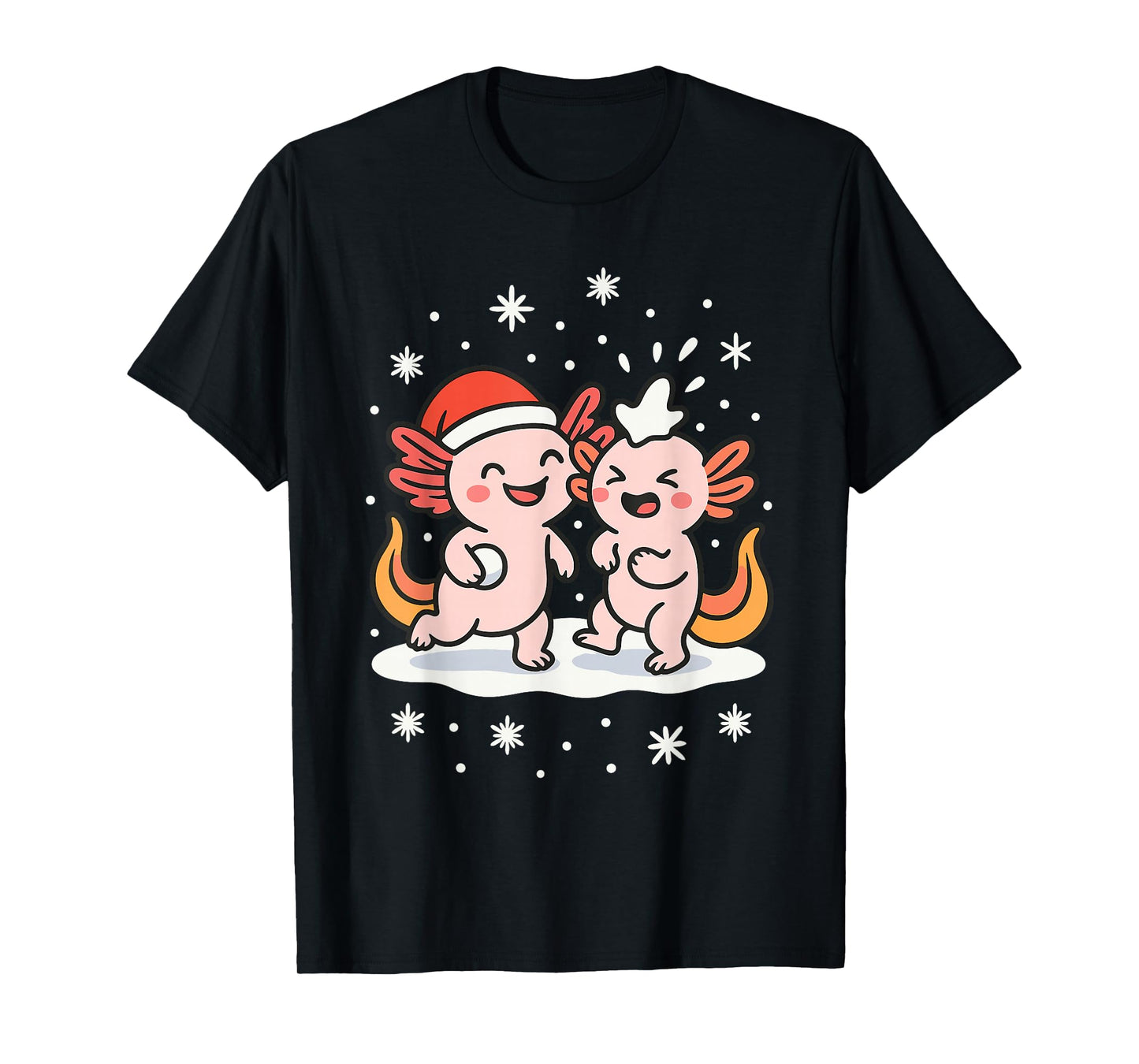 Funny Christmas Axolotl Snowball Fight Holiday T-Shirt