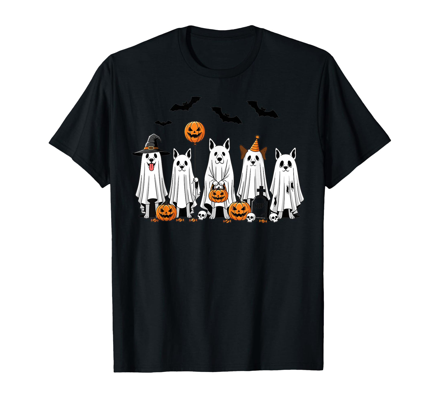 Halloween Ghost Dogs Pumpkin Candy Party Costume T-Shirt