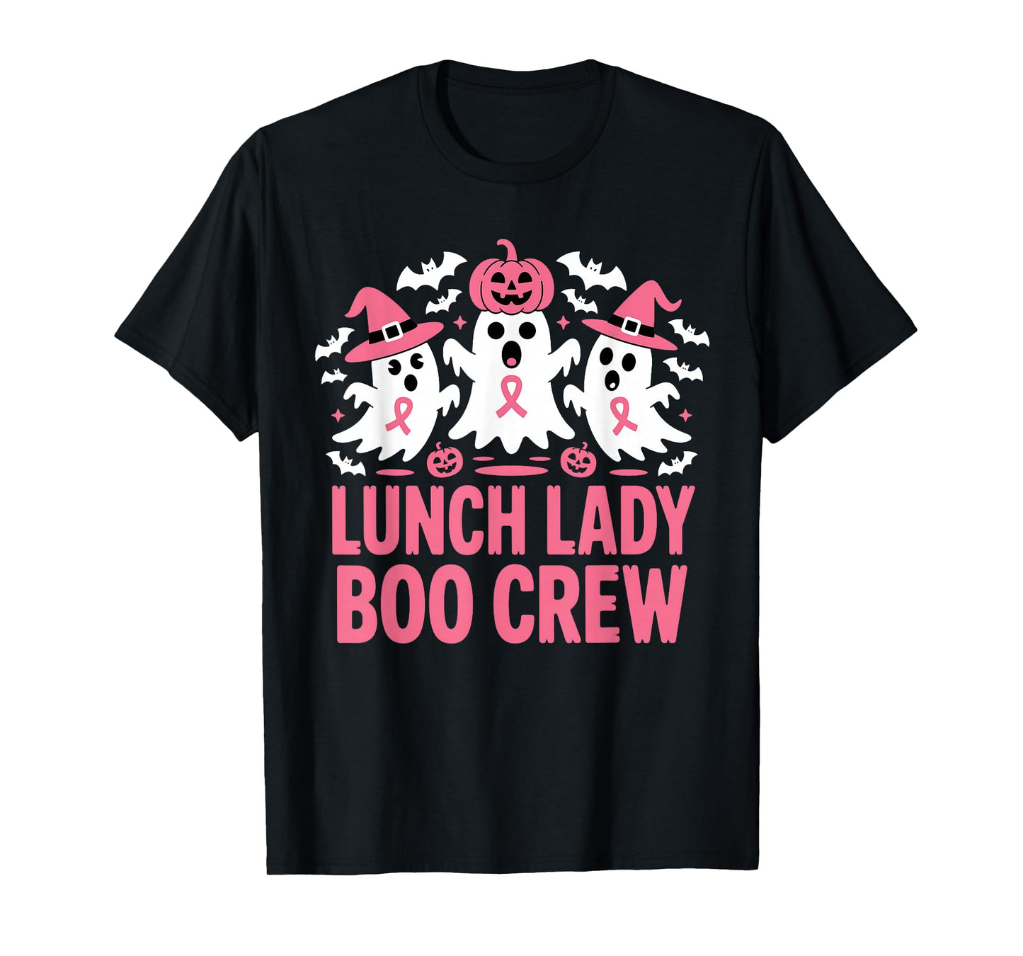 Ghost Lunch Lady Boo Crew Halloween Pink Cancer Ribbon Tees T-Shirt