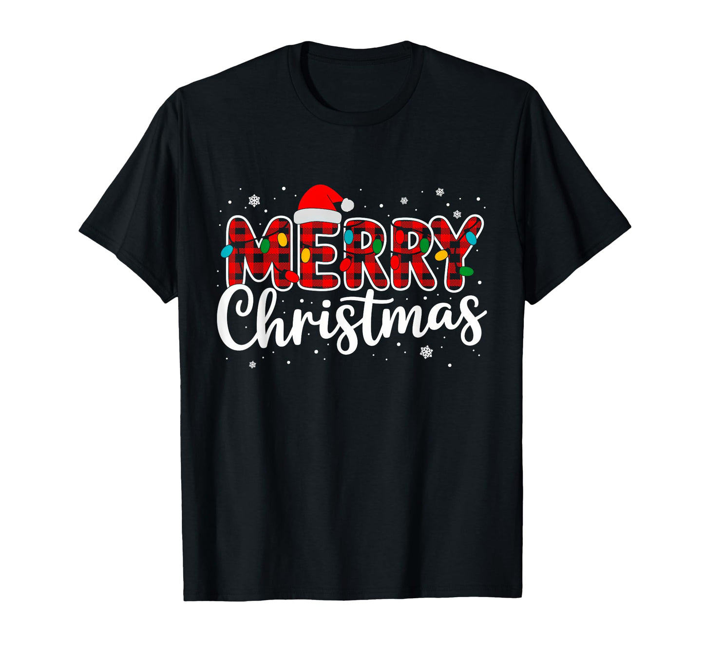Merry Christmas Buffalo Plaid Red Santa Family Xmas Pajamas T-Shirt