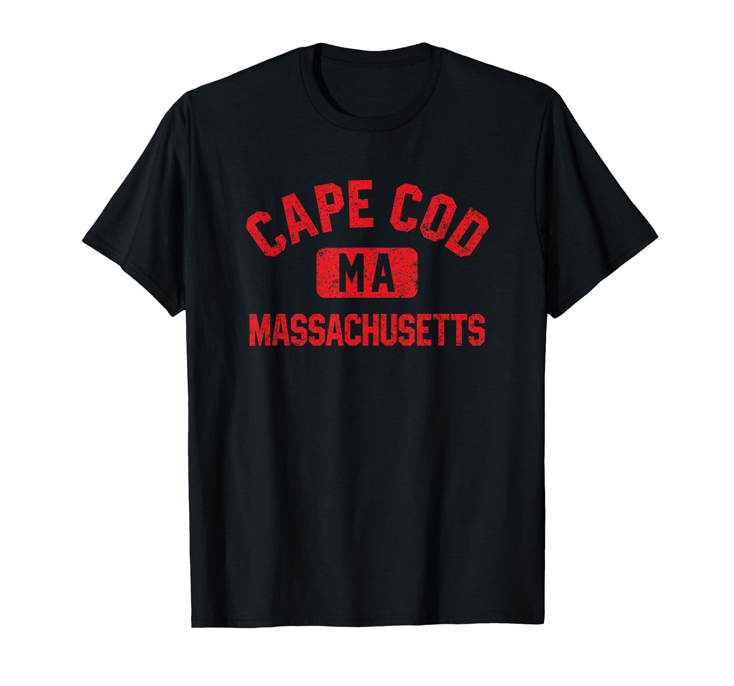 Cape Cod Massachusetts Gym Style Distressed Red Print T-Shirt