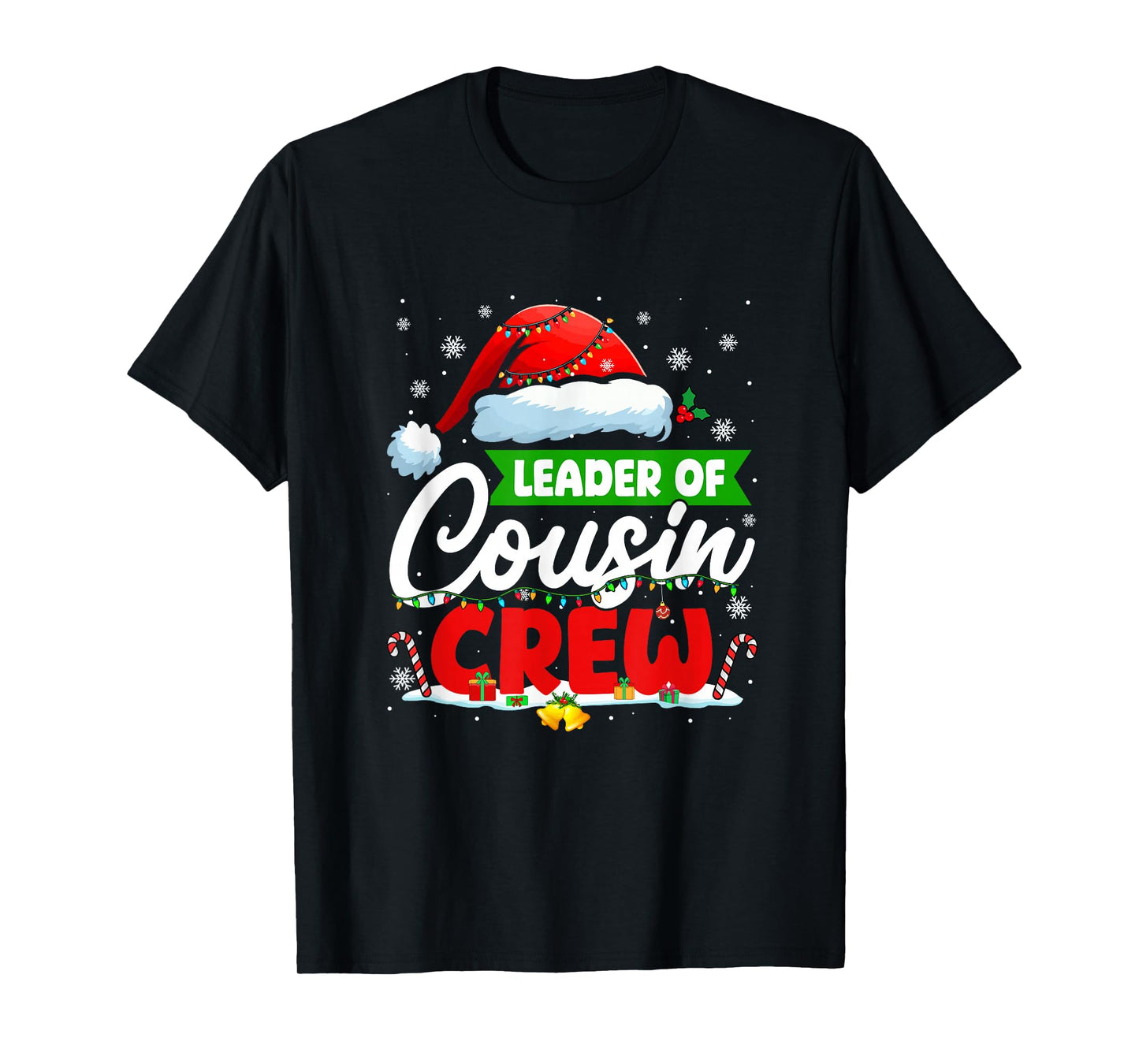 Leader of Cousin Crew Christmas Cute Santa Colorful Lights T-Shirt