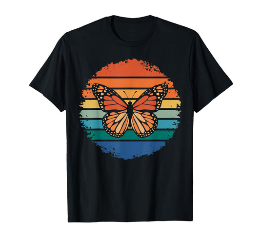 Cute Butterflies Animal Lover Retro Vintage Monarch Butterfly T-Shirt for Men, Women, Kids - Black, Small, Short Sleeve
