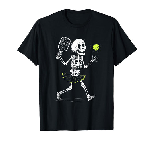 Spooky Pickleball Halloween Skeleton Women T-Shirt