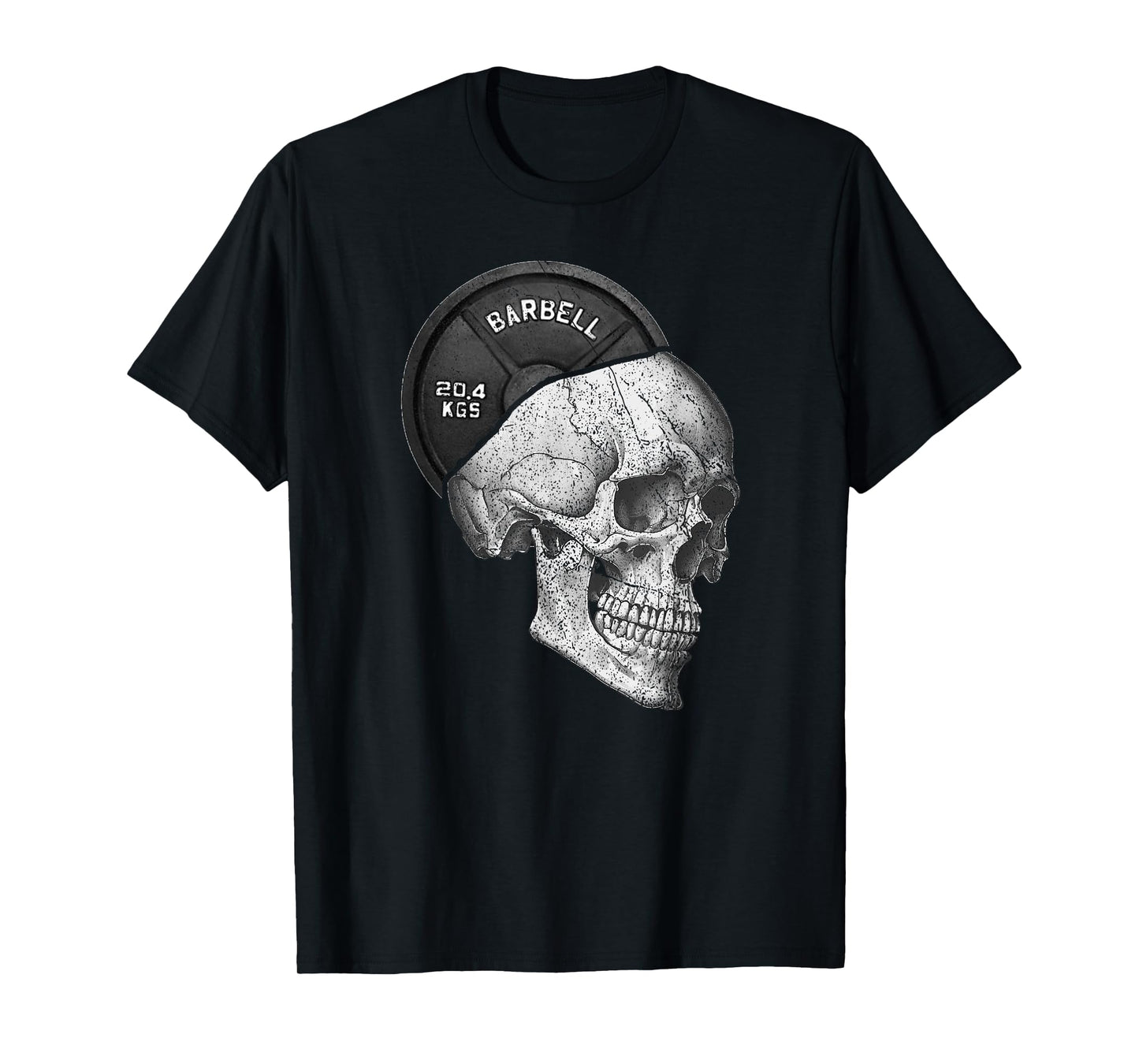Funny Skull Weightlifting Gym Print T-Shirt