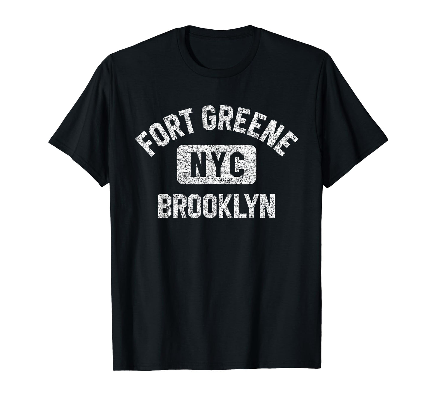 Fort Greene Brooklyn NYC Gym Style Distressed White Print T-Shirt