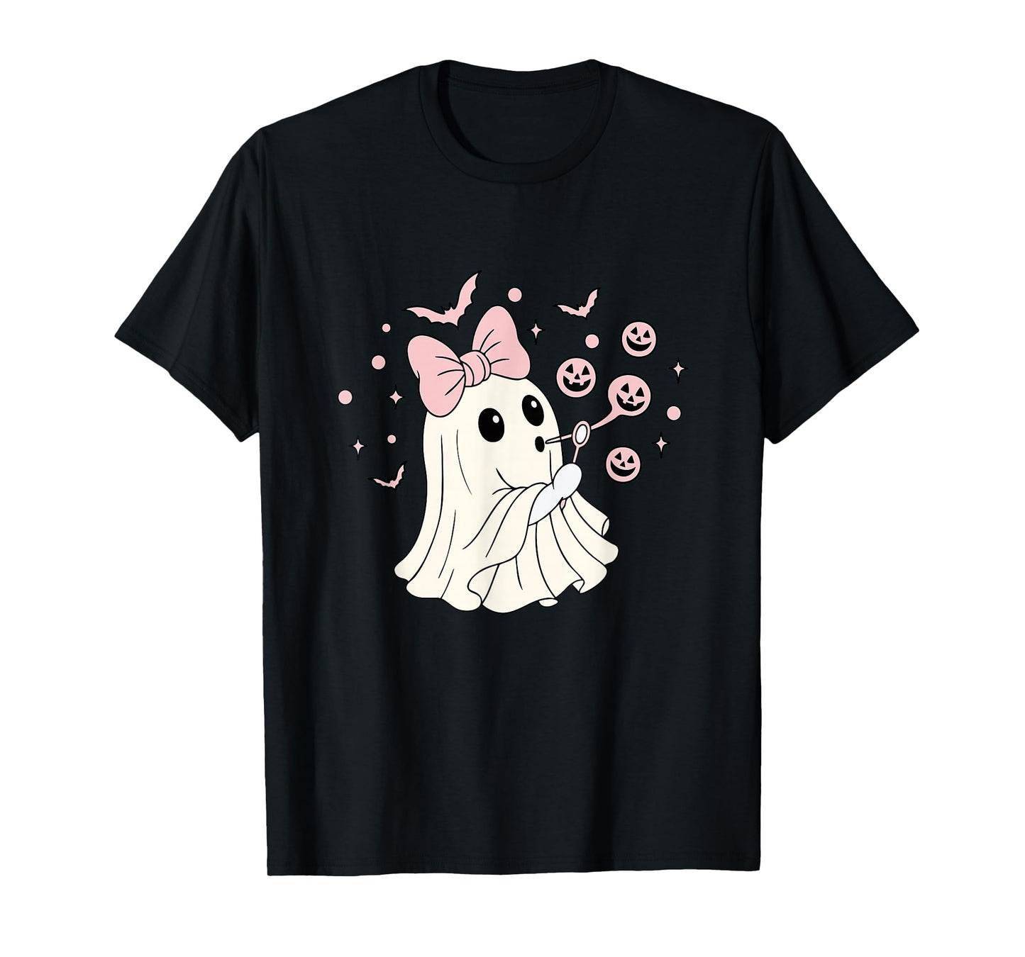 Coquette Ghost Blowing Bubble Halloween Boo-JEE Ghost Womens T-Shirt