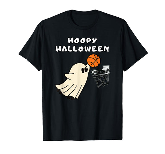 Hoopy Halloween Basketball Ghost Slam Dunk Basketball Hoop T-Shirt