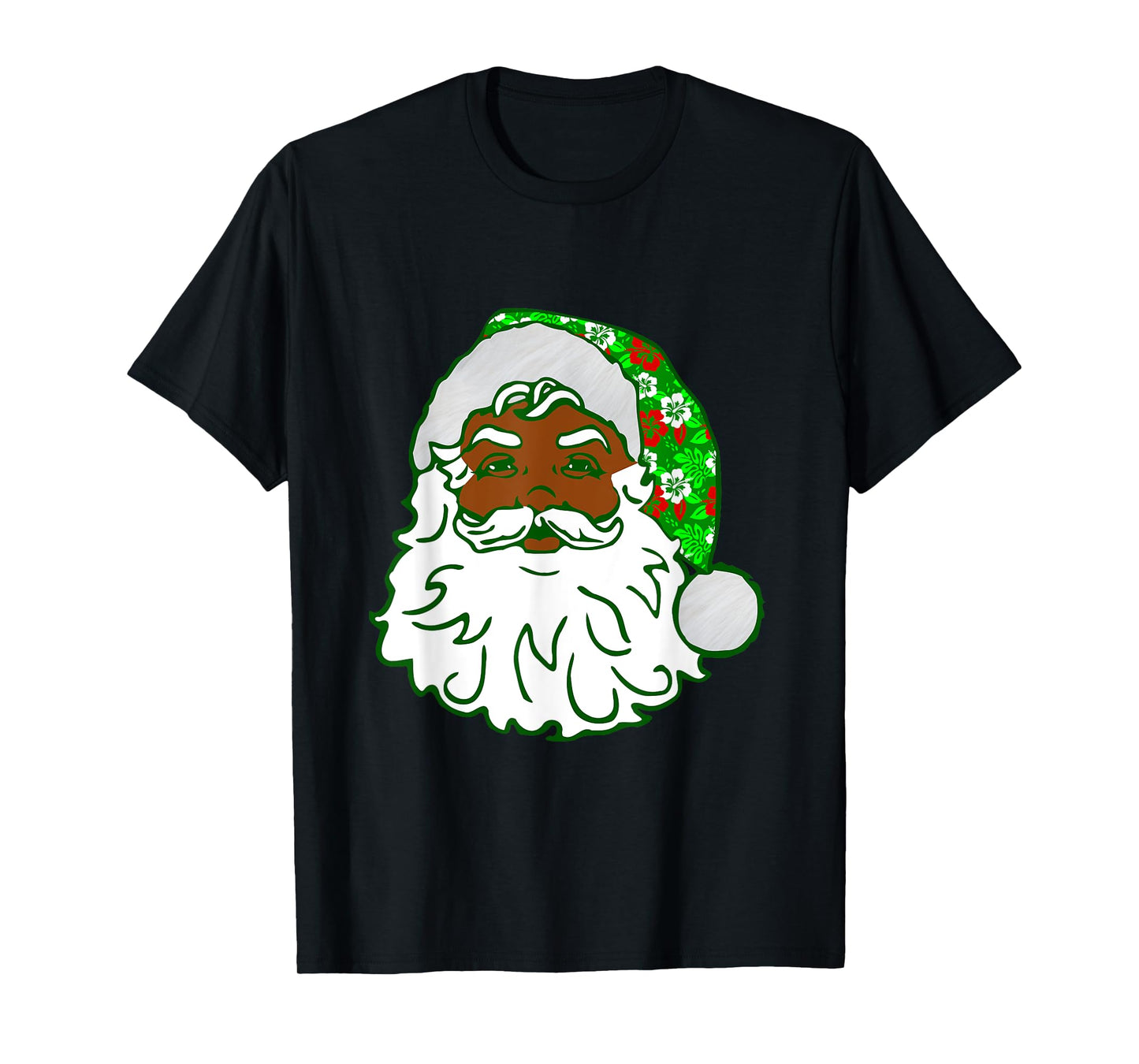 Luau Christmas Hawaiian Black African Santa Hawaii Floral T-Shirt