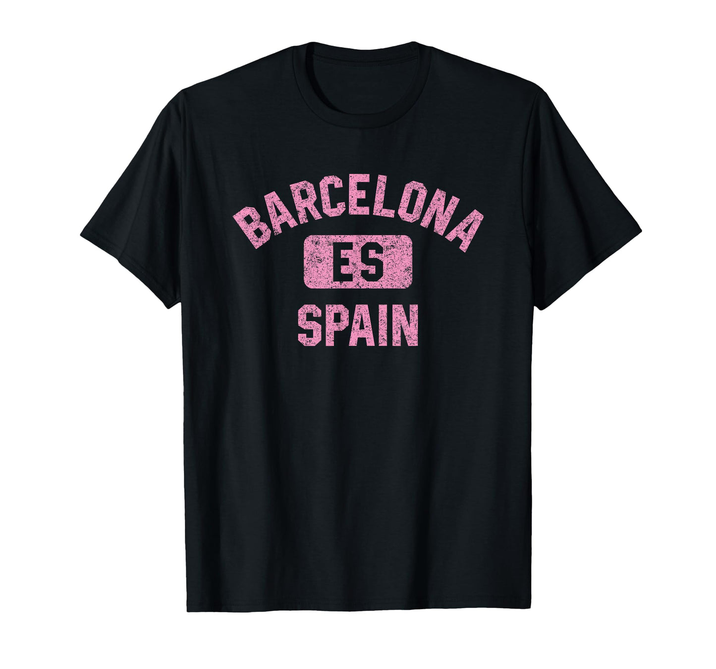 Barcelona Spain Gym Style Distressed Pink Print T-Shirt