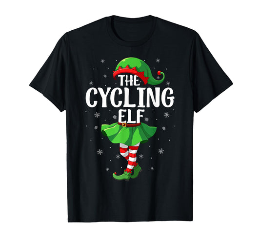 Cycling Elf Christmas Girls Women Elf Squad Xmas Family T-Shirt