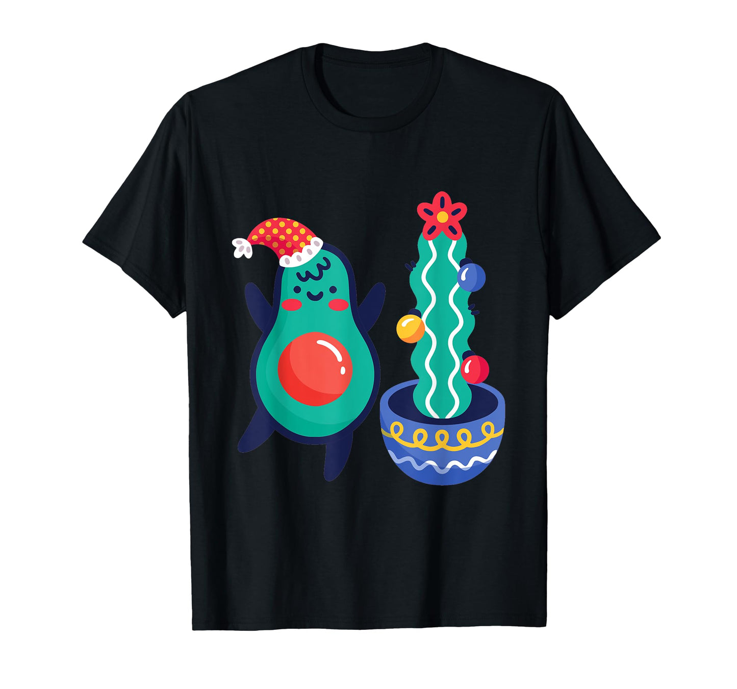 Ugly Christmas Avocado Xmas Cactus Santa Claus Cute Vegan T-Shirt