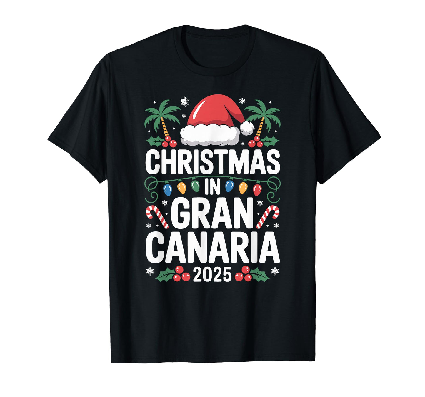 Fun Tropical Santa Hat, Christmas in Gran Canaria 2025 T-Shirt