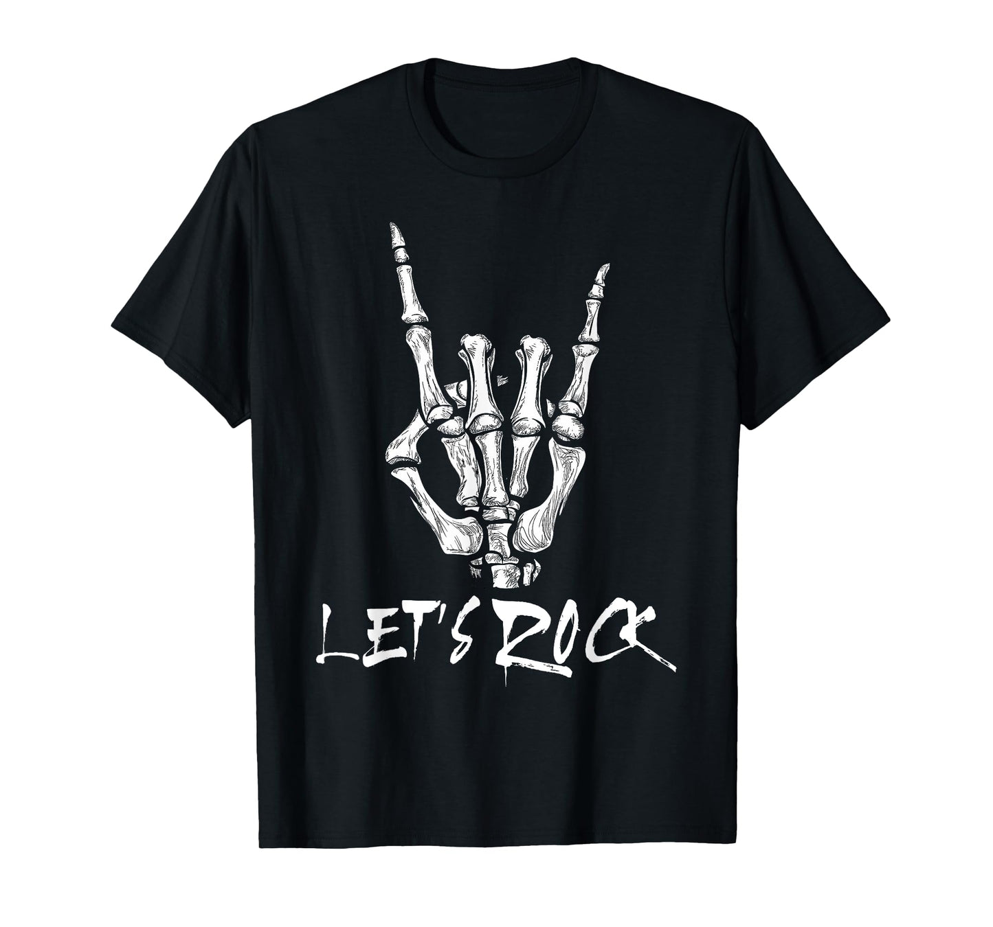 Lets Rock Band Rock and Roll Skeleton Hand Sign Rock Concert T-Shirt