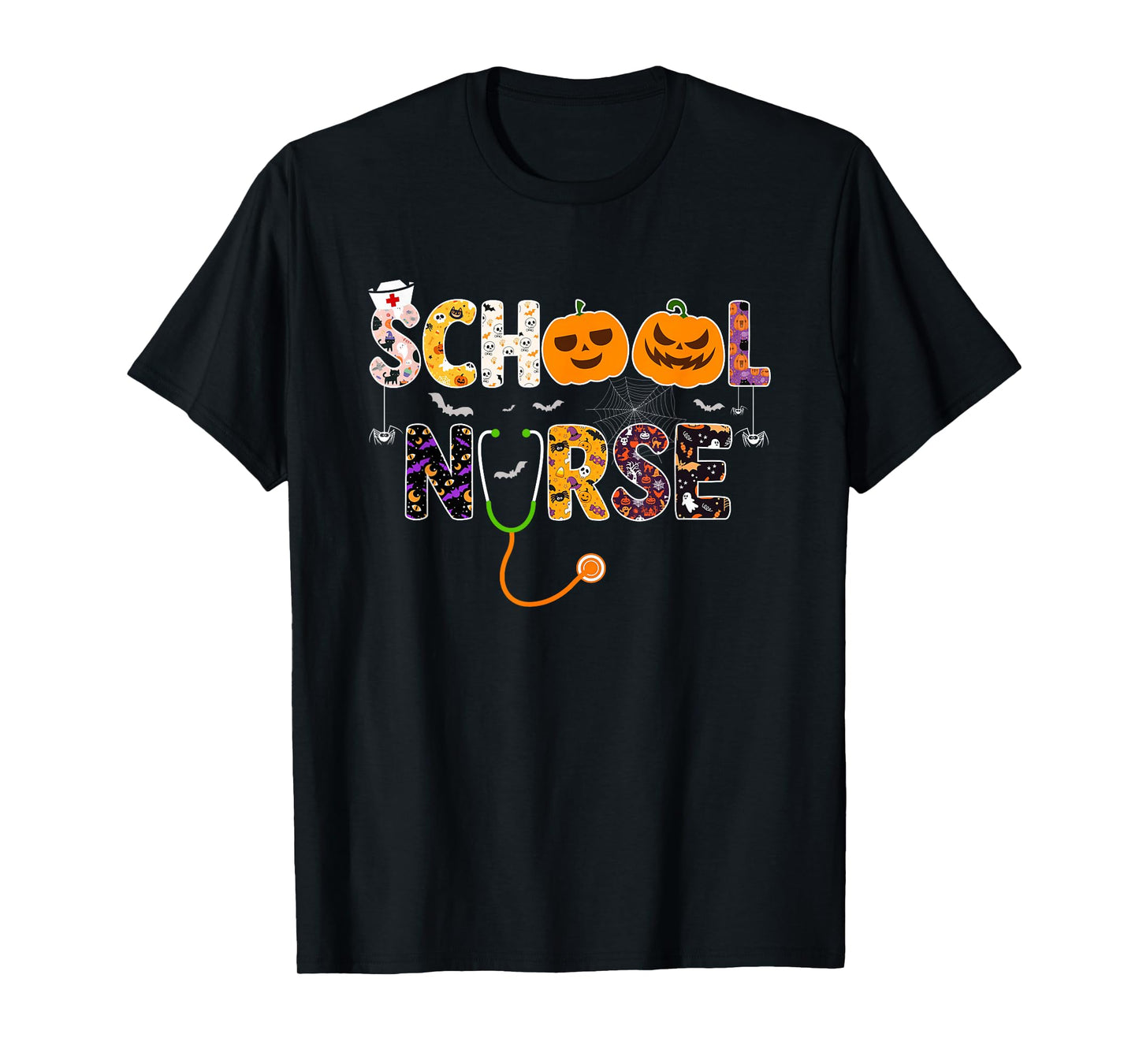 Retro Vintage Spooky School Nurse Pumpkin Halloween Costumes T-Shirt